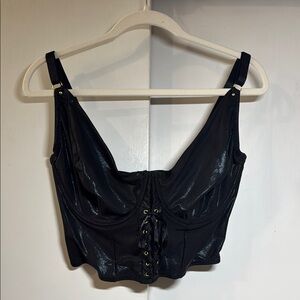 POUR MOI Black Lace-Up Corset Style Longline Bra 36I/36G